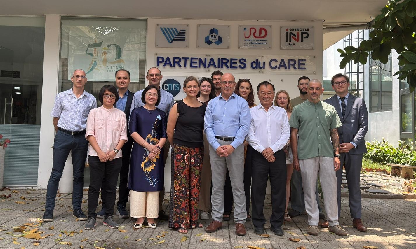 Prof. Yassine Lakhnech (President of UGA), Mr. Martin Oudart (Head of Office, UGA), and CARE experts during the visit at CARE.